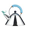 9093REXLAZ Alessi"Tea Rex", Kettle in 18/10 Stainless Steel Mirror Polished with Light Green Prehistoric Reptilian Whistle in Pa Magnetic Steel Bottom, Light Blue 