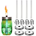 Mason Jar Tabletop Torch Kits,4 Pack Regular Mouth Lids,4 Long Life Torch Wicks and Caps Included,Oil Fuel Lamps for Patio Table Top Torch Lantern