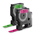 Genuine DYMO 1/2" (12mm) Green & Pink Neon 2-Pack D1 Label Tape