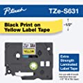 Brother Genuine P-touch TZE-S631 Tape, 1/2" (0.47") Wide Extra-Strength Adhesive Laminated Tape, Black on Yellow