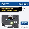 Brother Genuine P-touch TZE-334 Tape, 1/2" (0.47") Wide Standard Laminated Tape, Black on Gold