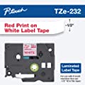 Brother Genuine P-Touch TZE-232 Tape, 1/2" (0.47 mm) Standard Laminated P-Touch Tape, Red on White 