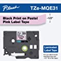 Brother Genuine P-touch TZE-MQE31 Tape, 1/2" (0.47") Wide Standard Laminated Tape, Black on Pastel Pink