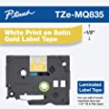Brother PTouch 1/2" Laminated TZe Tape Model TZE-MQ835 White Print on Satin Gold Tape
