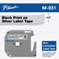 Brother Genuine P-touch M-931 Tape, 1/2" (0.47") Wide Standard Non-Laminated Tape, Black on Silver
