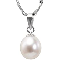 Pearl Essence 7-8mm Cultured Pearl Drop Rhodium Plated Sterling Silver Pendant Necklace White