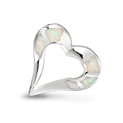 Bling Jewelry October Birthstone Inlaid Opal 925 Sterling Silver Heart Pendant