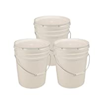 5 Gallon White Bucket & Lid - Set of 3 - Durable 90 Mil All Purpose Pail - Food Grade - BPA Free Plastic -