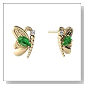 14K Yellow Gold Pear Emerald Butterfly Earrings