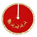Flannelette Santa Reindeer Red Christmas Tree Skirt with Gold Rim 48" for 7Ft/7.5Ft/8Ft Christmas Tree