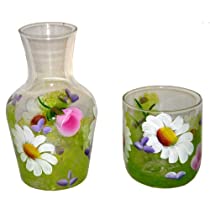 ArtisanStreet's Bedside Water Carafe Set in Wildflower Design. Two Piece Floral Set Includes Carafe and Matching Glass. Made To Order & Signed By Artisan.