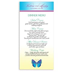 25 Wedding Menu Cards - Butterfly Blue