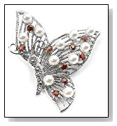 Sterling Silver Pearl and Garnet Butterfly Pin Brooch