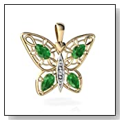 14K Yellow Gold Pear Emerald Butterfly Pendant