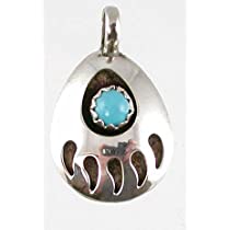 Southwestern Native American Handcrafted Bear Paw Pendant in Turquoise and Sterling Silver #9497