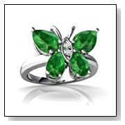 14K White Gold Pear Emerald Butterfly Ring