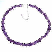Sterlling Silver Genuine Amethyst Crystal Chip Stone Necklace