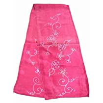 Thai Hand Painted Batik 100% Pure Silk Fabric Scarf Shawl Pink Base with Flower