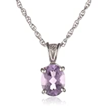 Sterling Silver 8x6mm Oval Amethyst Pendant Necklace