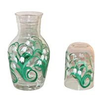 ArtisanStreet's Bedside Water Carafe Set in Lily of the Valley Design. Two Piece Floral Set Includes Carafe and Matching Glass. Made To Order & Signed By Artisan.