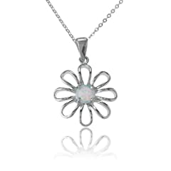 Sterling Silver White Opal Flower Pendant with Chain