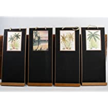 Skinny (14 X 6) Chalkboards with Exotic Tropical Palm Tree Designs - Set of 4 Chalkboards for Wedding Signs or Tropical Decorating - Assorted Designs