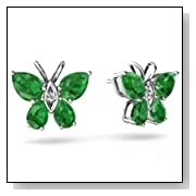 14K White Gold Pear Emerald Butterfly Earrings