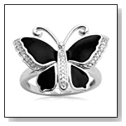 Sterling Silver Enamel Butterfly Diamond Ring