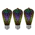 XinCanKun 3-Pack Prism/LED Infinity 3D Fireworks Effect ST64 Edison Bulb