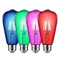 KQHBEN ST64 LED Filament Vintage Edison Color Light Bulb, 4 Pack Blue/Green/Pink/Red