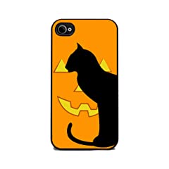 Halloween Pumpkin Cat - iPhone 4 or 4s Cover Cell Phone Case - Black Silicone Rubber Sides