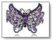 Purple Amethyst Clear Crystal Rhinestone Butterfly Insect Bracelet Bangle Cuff