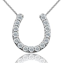 0.55CT Diamond 14K White Gold Lucky Horseshoe Pendant Necklace