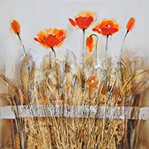 Yosemite Home Decor FCB4516-1 Poppies in the Field Orange Red I Hand Painted Abstract Wall Art