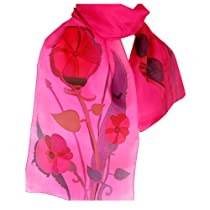 ArtisanStreet's Fuchsia Pink Hand Painted Silk Scarf. One of a Kind, Signed.