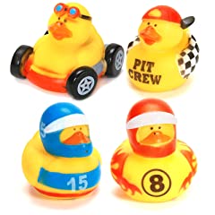 One Dozen (12) Rubber Ducky Duck Duckie Race Car Birthday Party Favors Toy