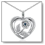 Sapphire Rose in Heart Necklace