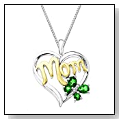 Emerald Butterfly Mom Heart Pendant Necklace
