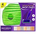 Turbo Microfiber Mop Pads - Pack of 4 Reusable, 12-inch Floor Pad Refills - Compatible with Swiffer Wet Jet Mops